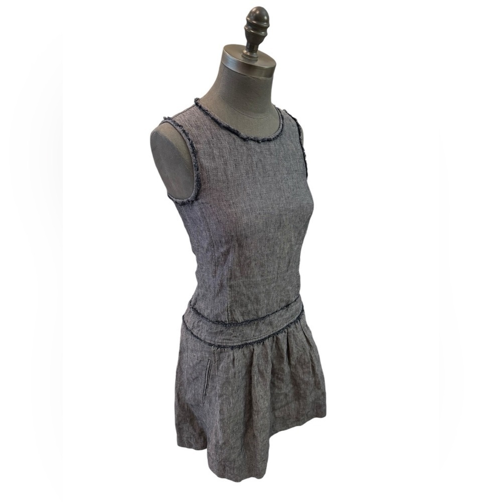 Theory Redbay Linen Dress Blue Chambray Mini Size 2 Drop Waist - Picture 4 of 13